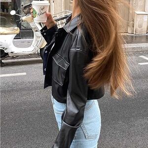 Faux-Leather cropped jacket